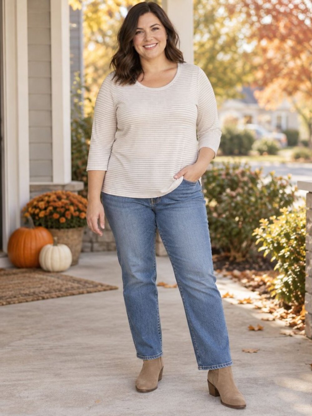 Old Navy Striped Ribbed Top XL Neutral Coastal Grandma Minimalist Long Sleeve